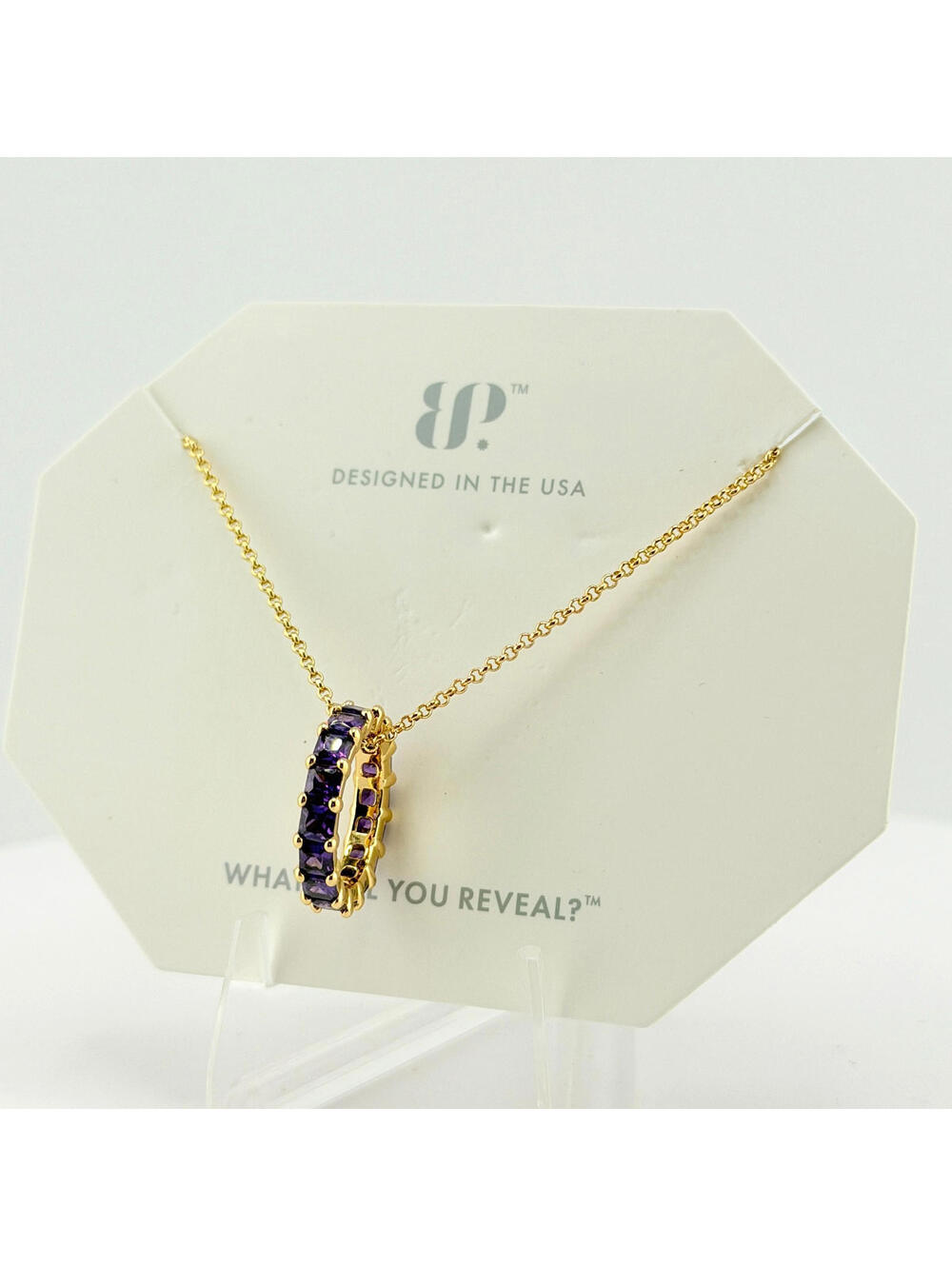 Bomb Party Ring Charm Necklace "That’s A Keeper" Dark Purple Topaz Yellow Gold